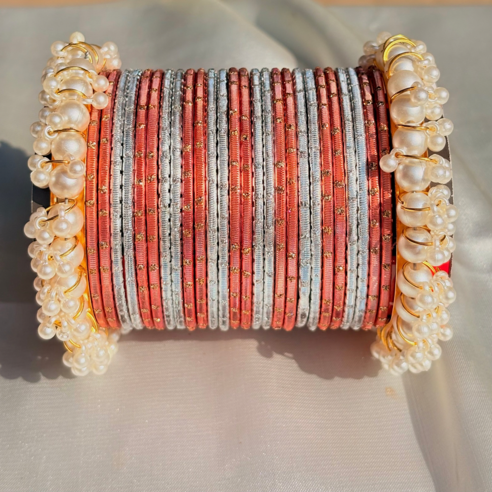 Peach and white bangles set
