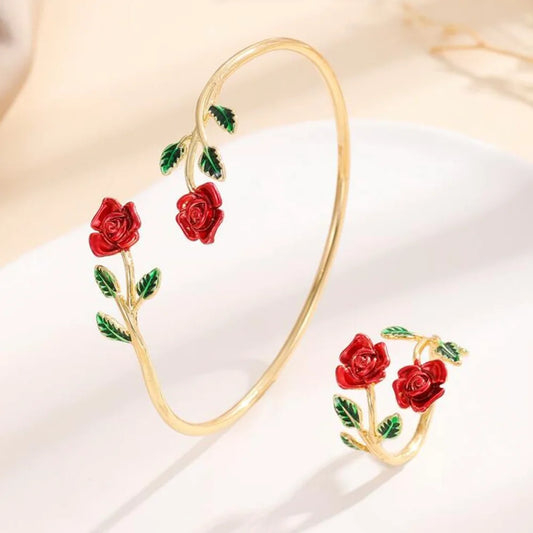 Floral Tide, 2 Piece Flower Decor Jewellery Set (Red Color)