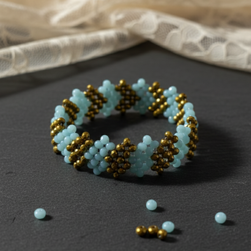 Aqua Blossom Cuff (Handmade)