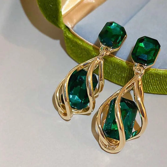 Emerald, Green Gem Stone Gold Earrings