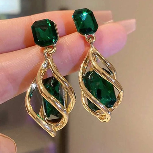 Emerald, Green Gem Stone Gold Earrings