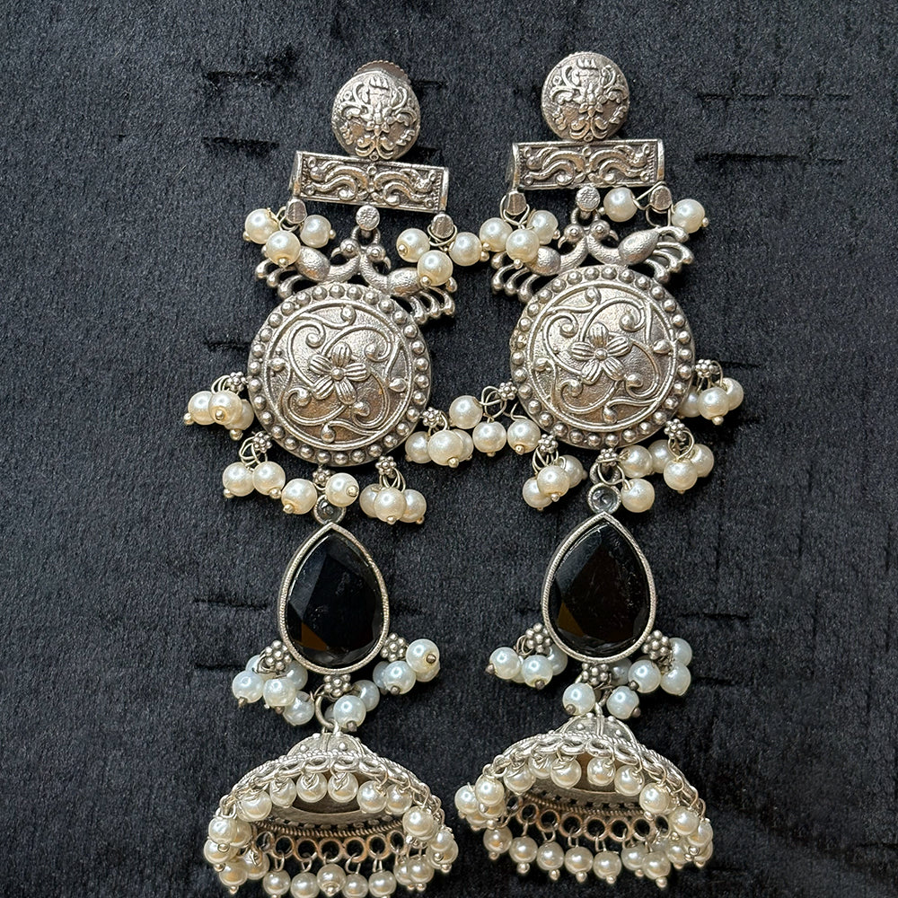 Glow Drops,Black Stone Oxidized jhumka