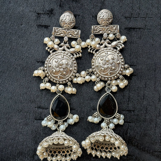 Glow Drops,Black Stone Oxidized jhumka